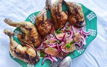 Citrus chicken with sumac onion and grapefruit salad recipe