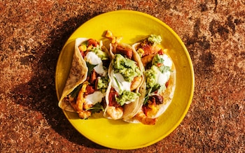 Prawn, corn and chorizo tray-bake tacos recipe