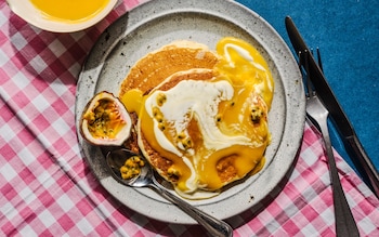 Buttermilk pancakes with passion-fruit curd recipe