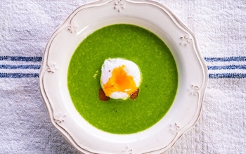 Watercress soup with poached eggs recipe