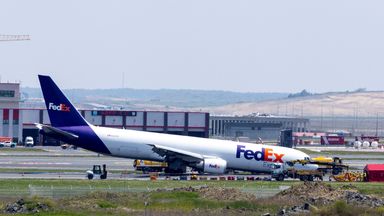 Istanbul Airport: Sparks fly as front of Boeing cargo plane drags across runway