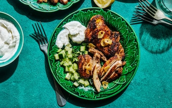 Turkish spiced chicken with garlic yoghurt, cucumber and dill recipe