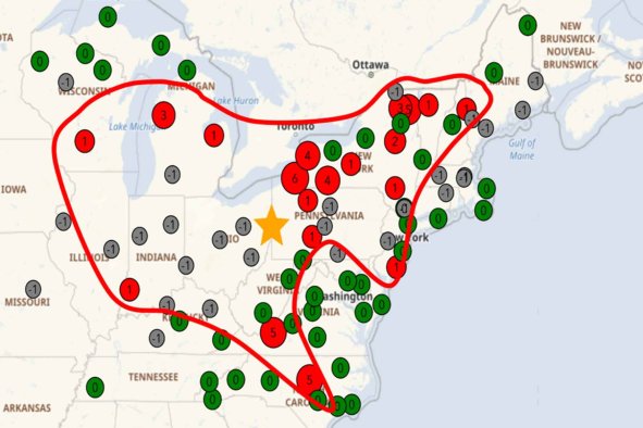 Maps Reveal Pollution Fallout From Ohio Train DerailmentâWith 16 States Hit