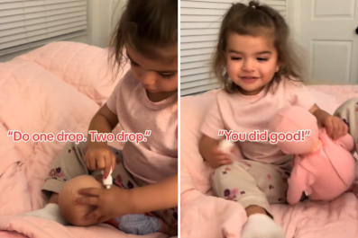 Hearts Melt At Toddler Recreating Routine With 'Love And Care' On Doll