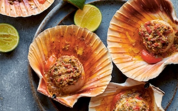 Grilled scallops in the shell with Café de Paris butter recipe