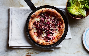 Gorgonzola and caper frying-pan pizzas recipe