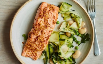 Mustard-crusted salmon and butter-bean salad recipe