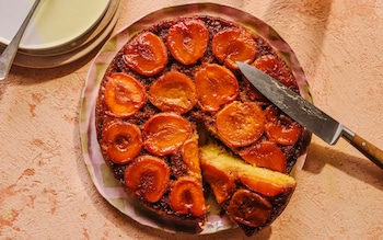 Upside-down apricot, cornmeal 
and lime cake recipe