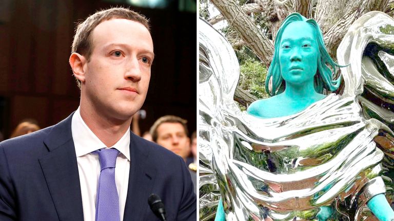 Mark Zuckerberg reveals giant teal statue of wife Priscilla Chan in photo posted to Instagram