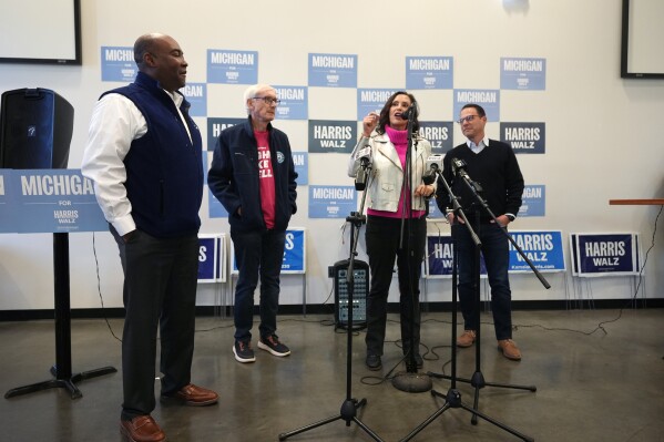 Amid worries that Democrats’ blue wall may be cracking, governors hit the road for Kamala Harris