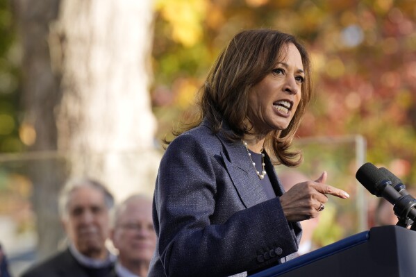 The Latest: Harris keeps a focus on ‘blue wall’ states in the campaign’s final weeks